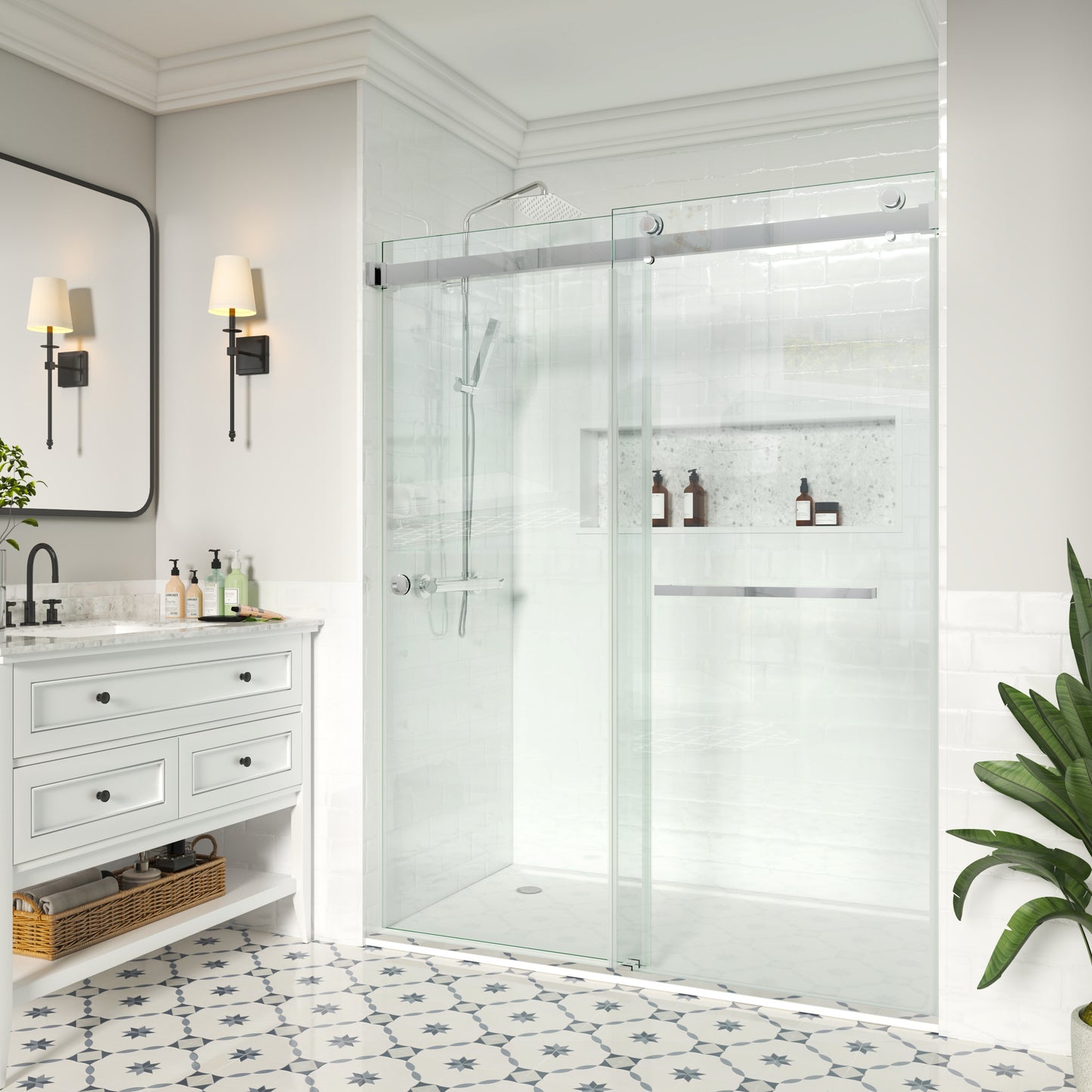 MCOCOD® DS02A Double Sliding Frameless Glass Shower Door in Chrome