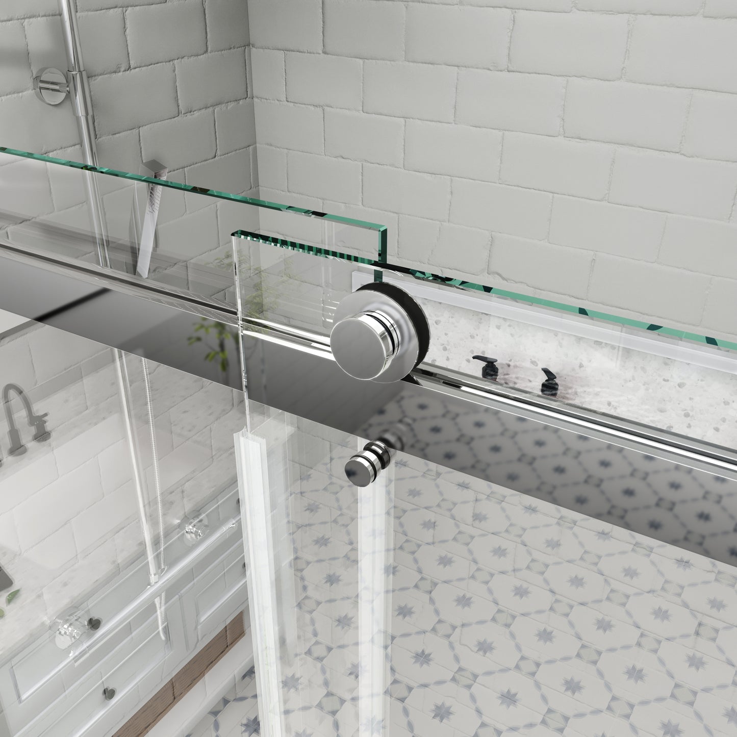 MCOCOD DS02A Double Sliding Frameless Shower Door with Glass Fastener