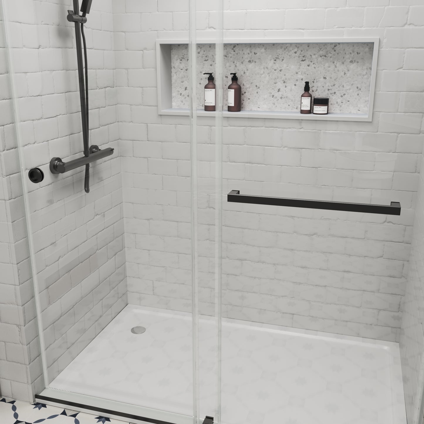 MCOCOD DS02A Double Sliding Frameless Shower Door with Tower Bars