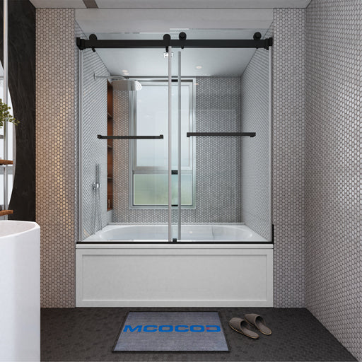 MCOCOD DS01 Double Sliding Frameless Bathtub Shower Door in Matte Black