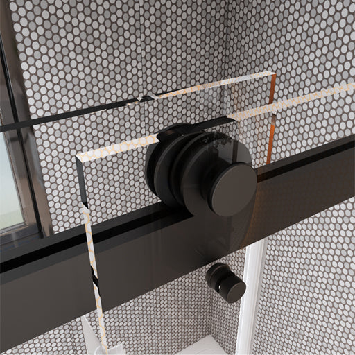 MCOCOD DS01 Double Sliding Frameless Glass Shower Door with Black Guide Rail