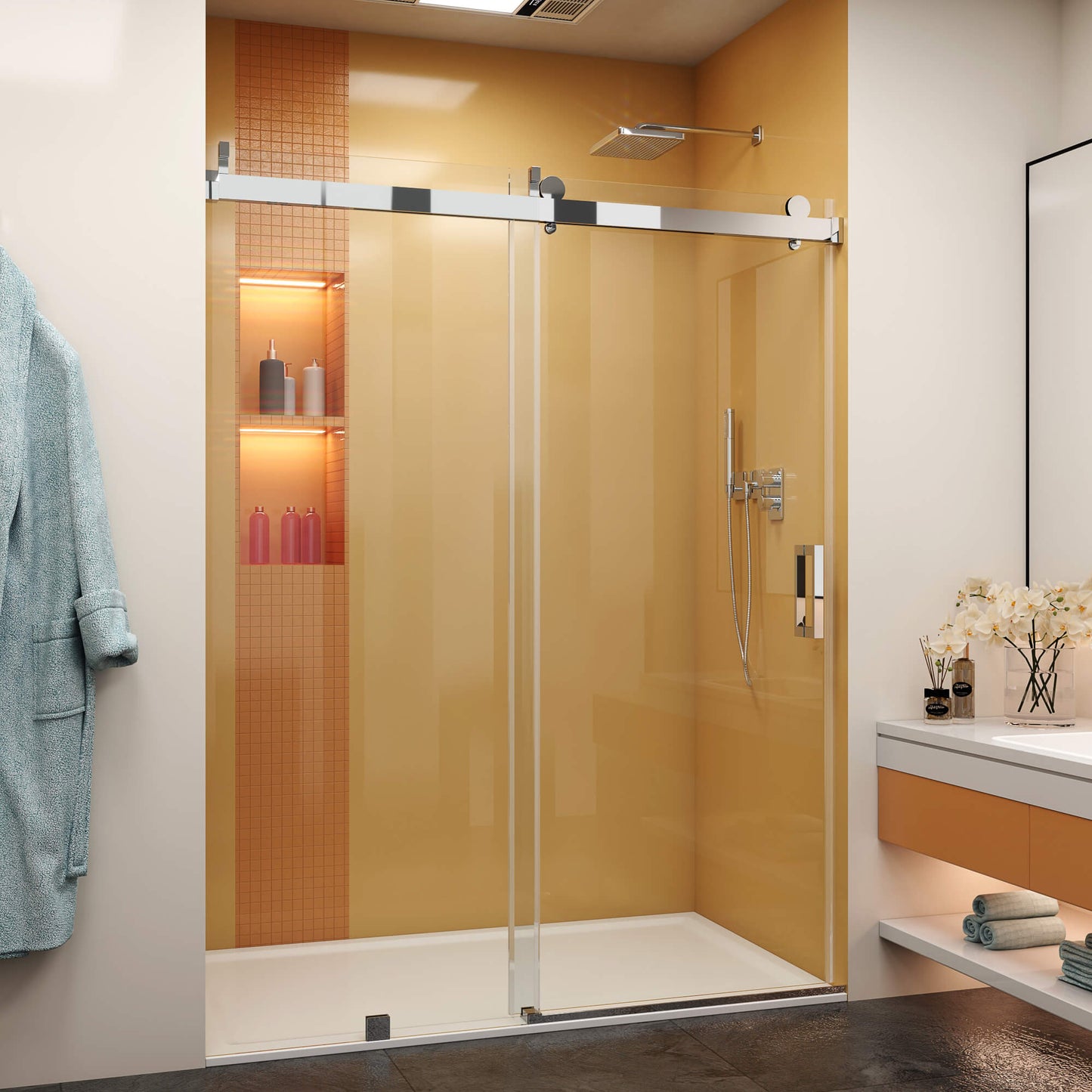 MCOCOD SS08 Soft-Closing Single Sliding Frameless Shower Door in Chrome