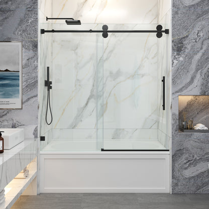 MCOCOD SS04 Single Sliding Frameless Bathtub Shower Door in Matte Black 