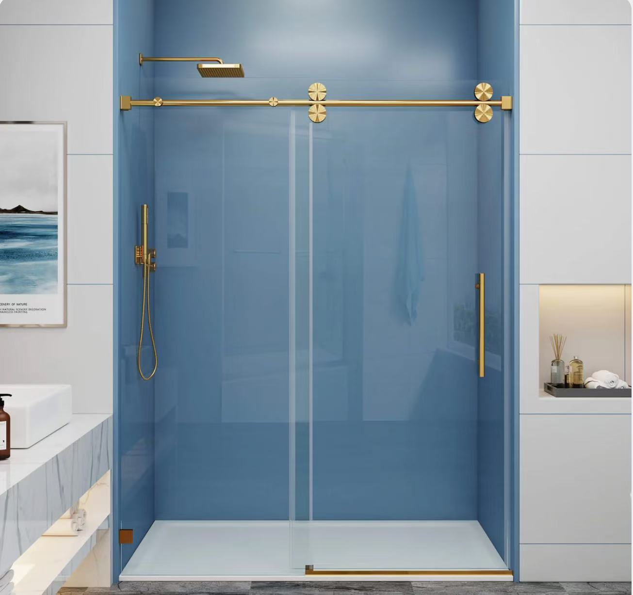MCOCOD SS04 Single Sliding Frameless Shower Door in Brushed Gold