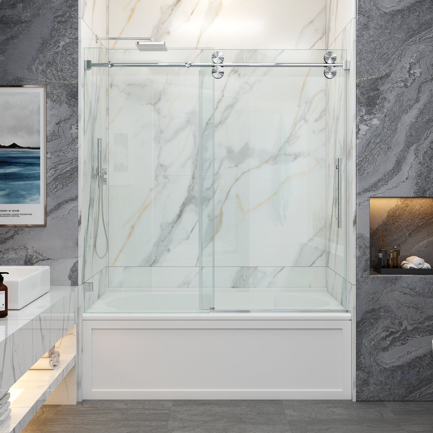 MCOCOD SS04 Single Sliding Frameless Tub Shower Door in Chrome