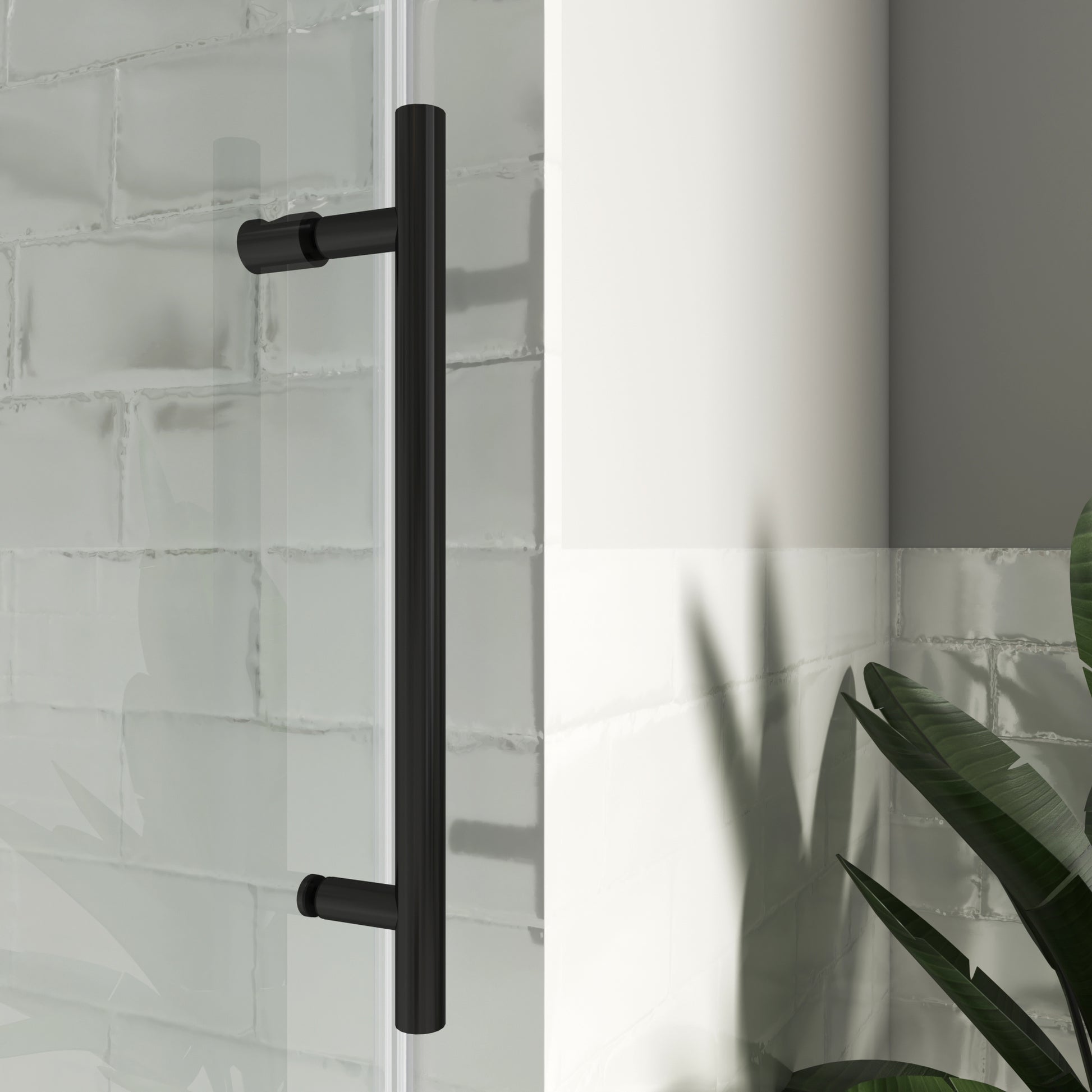MCOCOD SS14 Soft-Closing Single Sliding Glass Shower Door with Black Handle Bar