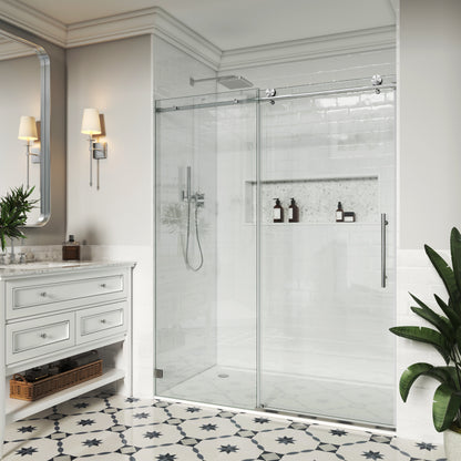 MCOCOD SS14 Soft-Closing Single Sliding Glass Shower Door with Brushed Nickel