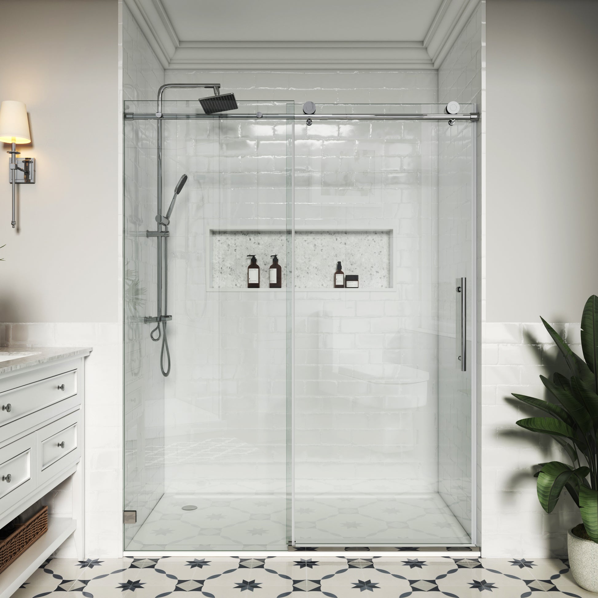 MCOCOD® SS14 Soft-Closing Single Sliding Glass Shower Door in Chrome