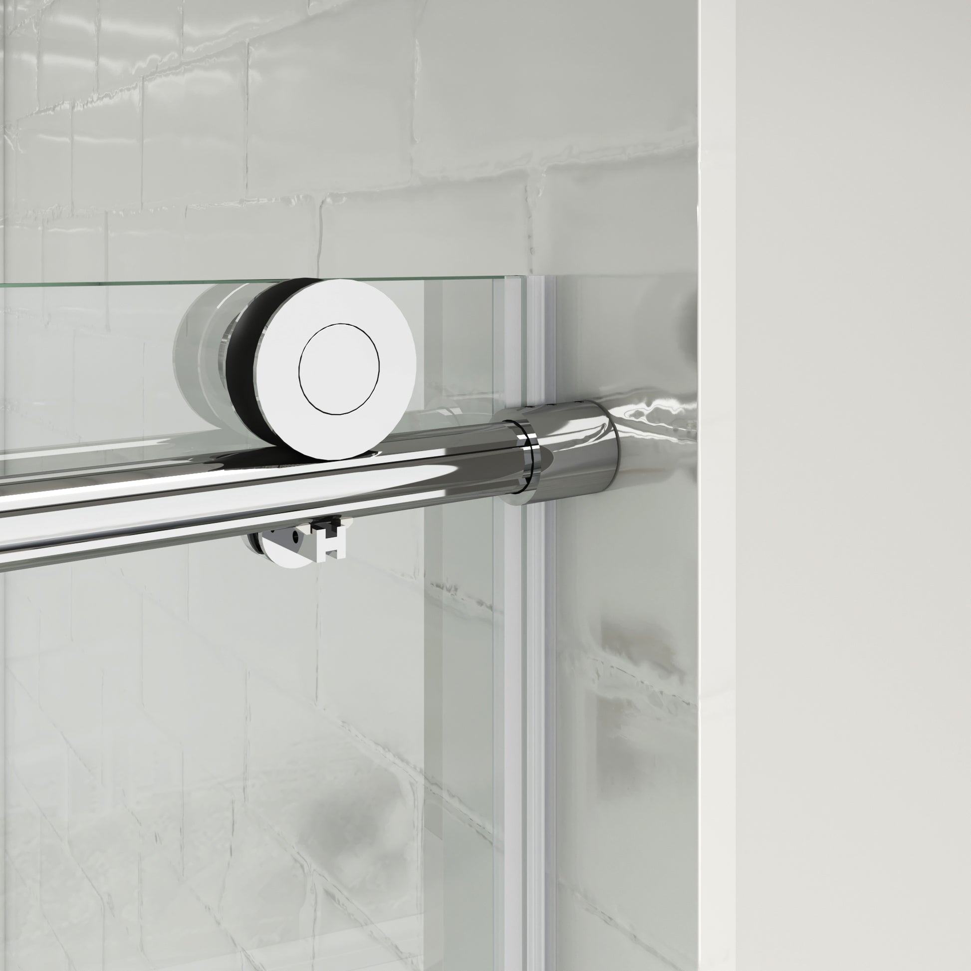 MCOCOD SS14 Soft-Closing Single Sliding Glass Shower Door with Chrome Smooth Push Pull