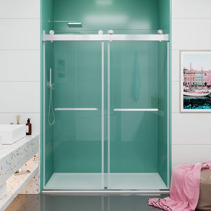 MCOCOD DS13 Soft-Closing Double Sliding Frameless Glass Shower Door in Brushed Nickel