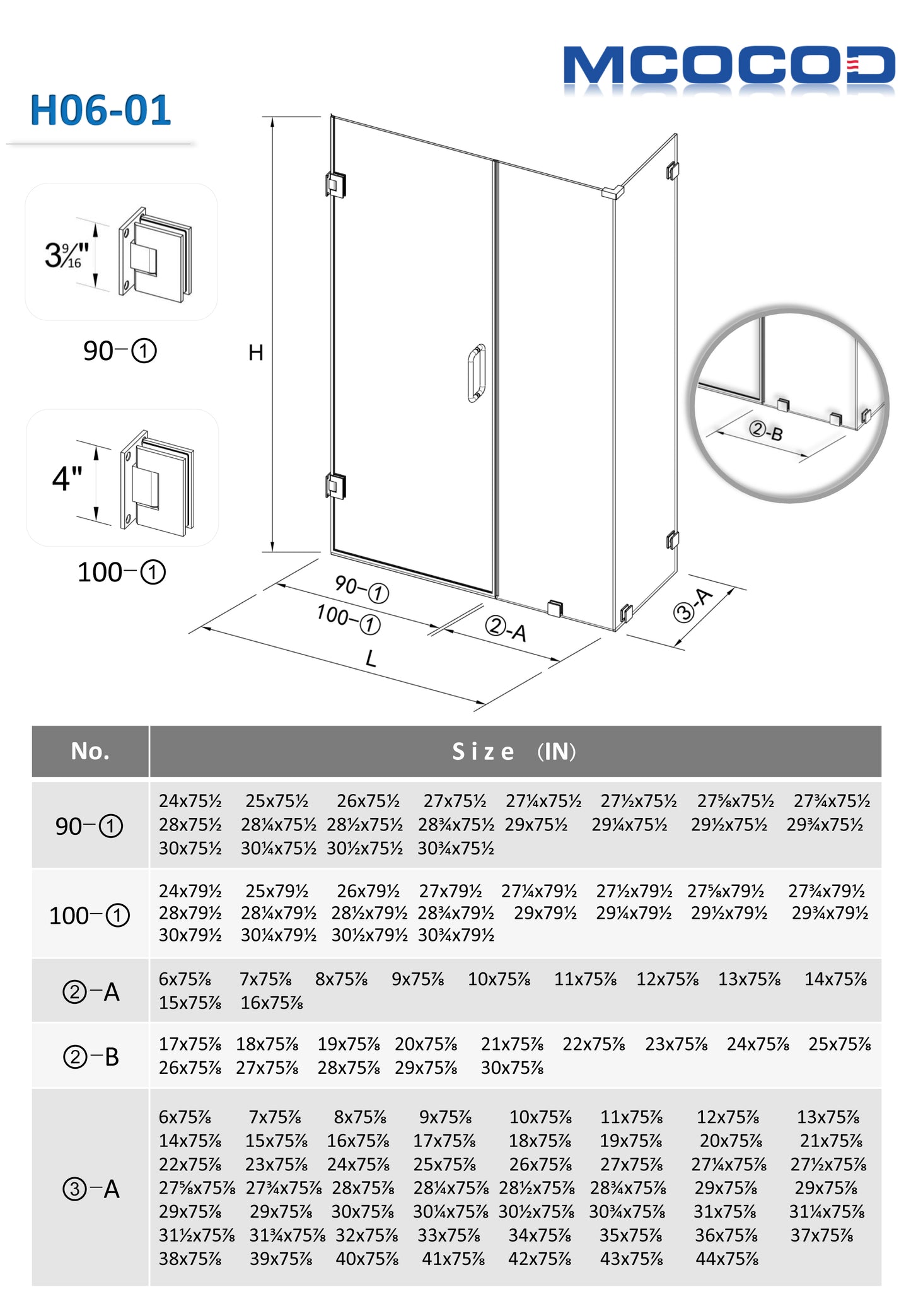 MCOCOD H06-01 Customize Frameless Rectangle Shower Enclosure