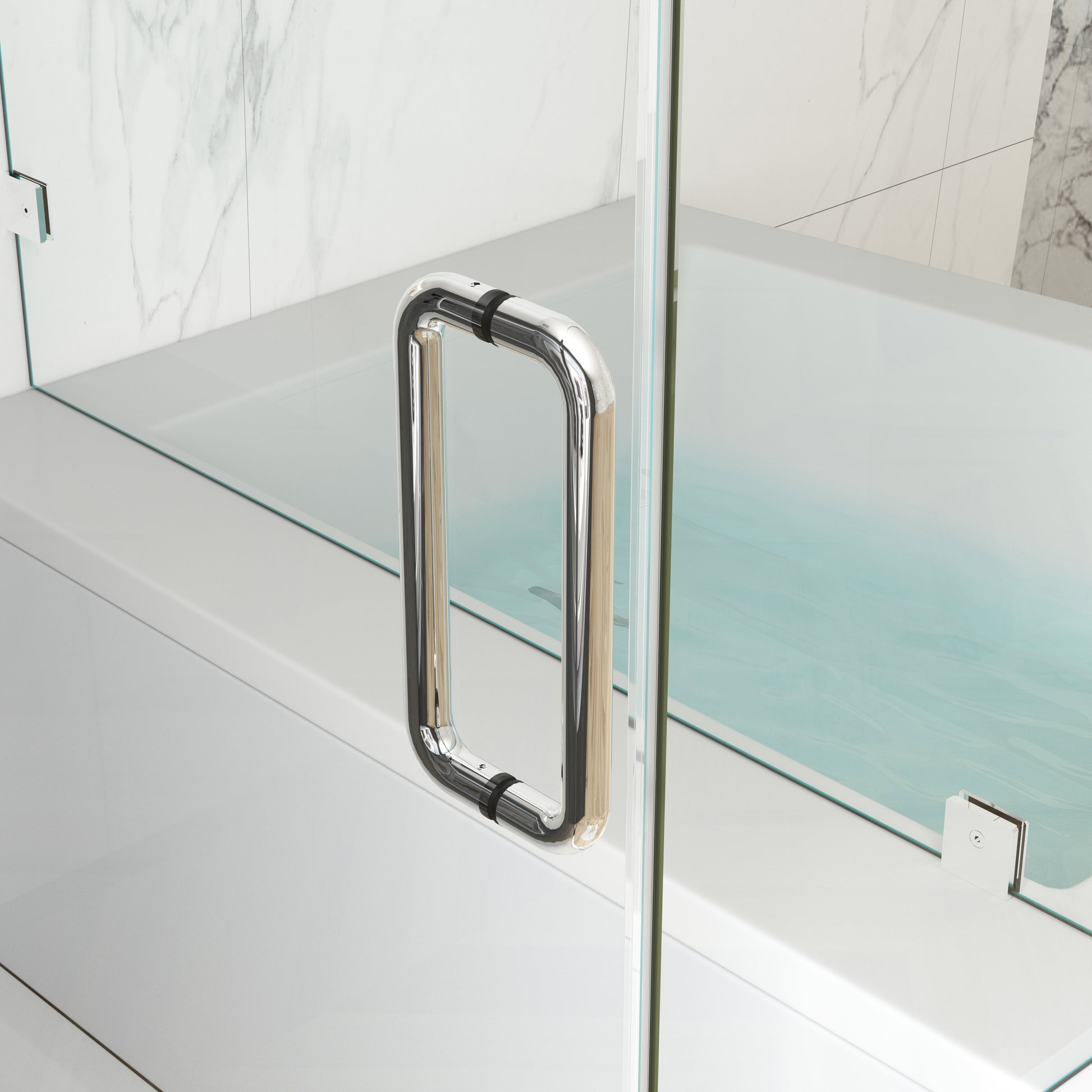 MCOCOD H06-04 Frameless Hinged Swing Glass Shower Door with Stainless Steel Pull Handle