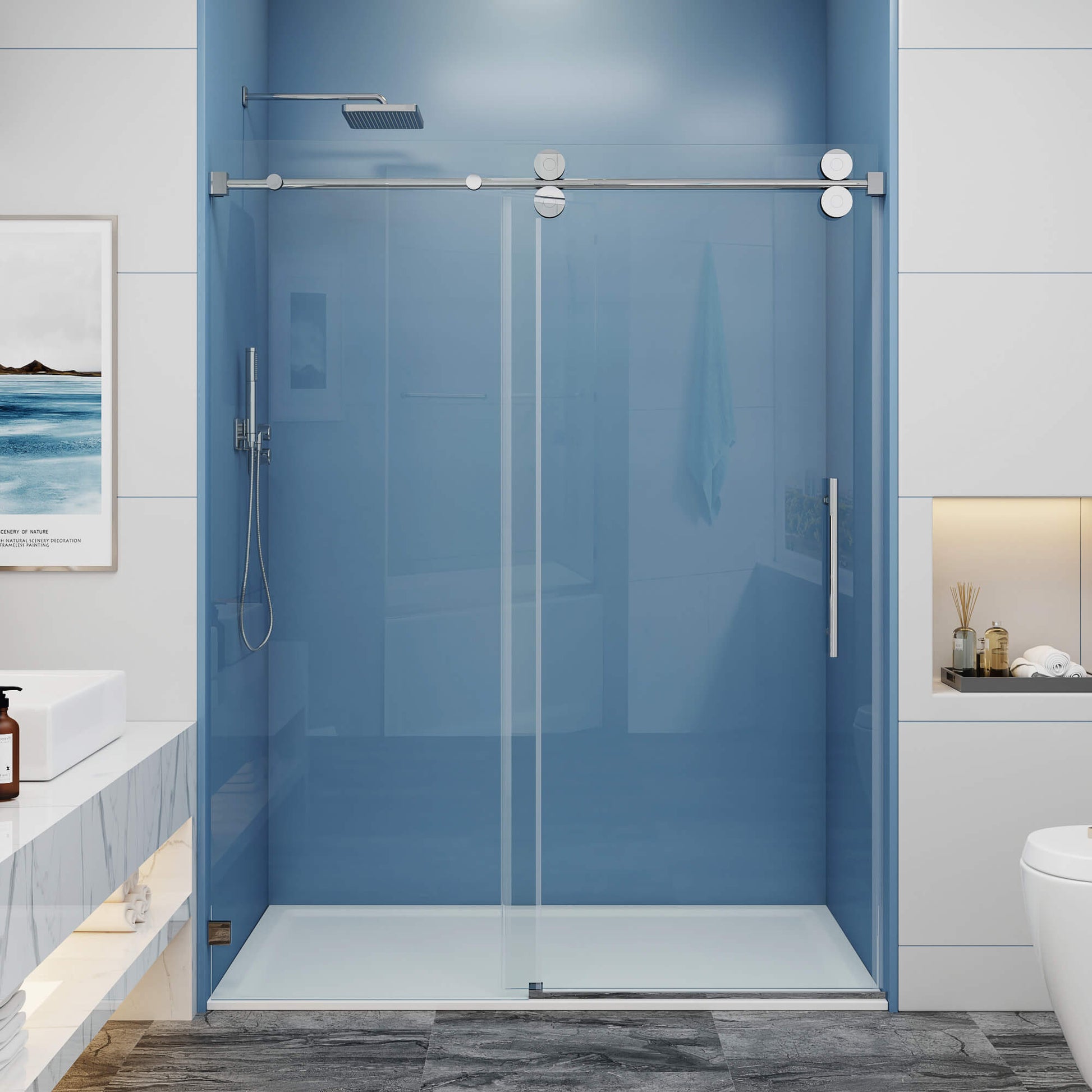 MCOCOD SS04 Single Sliding Frameless Glass Shower Door in Chrome