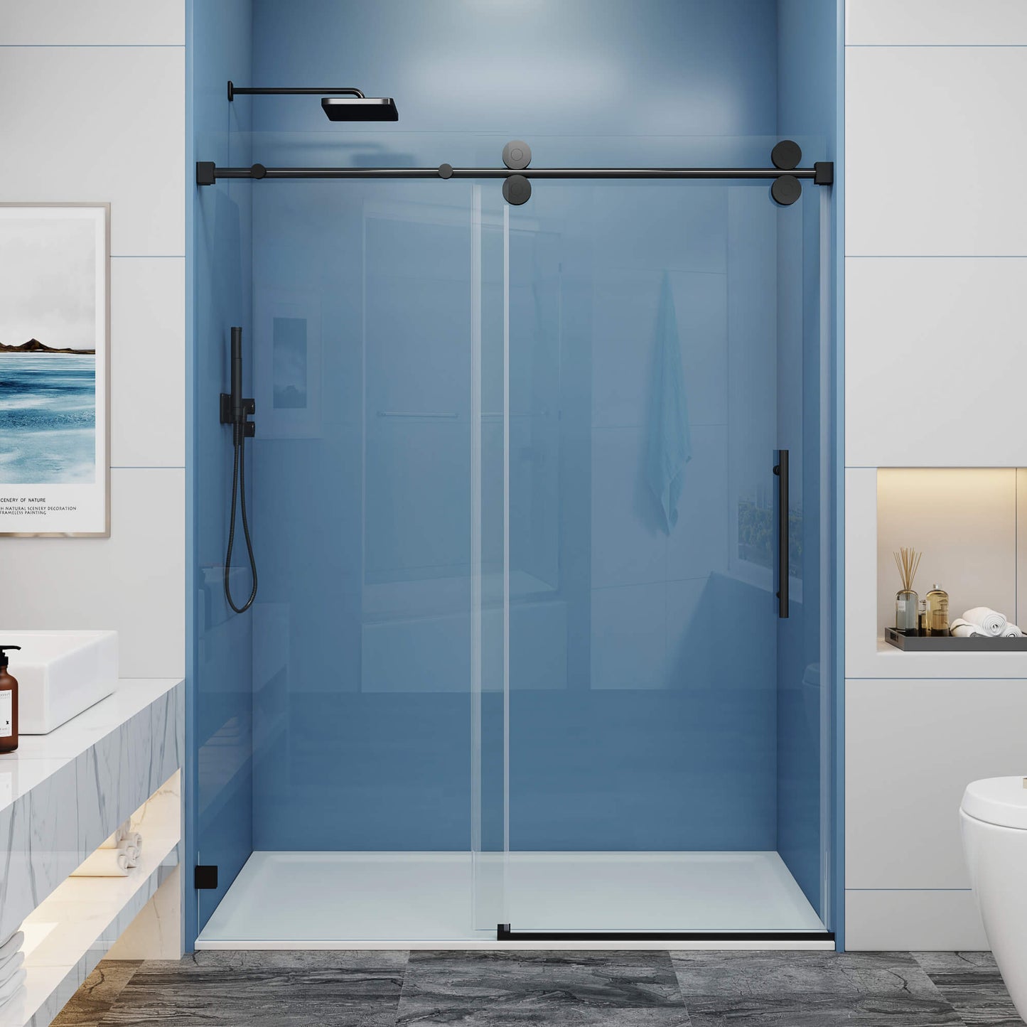 MCOCOD® SS04 Single Sliding Frameless Glass Shower Door in Matte Black