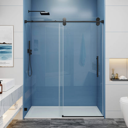 MCOCOD® SS04 Single Sliding Frameless Glass Shower Door in Matte Black