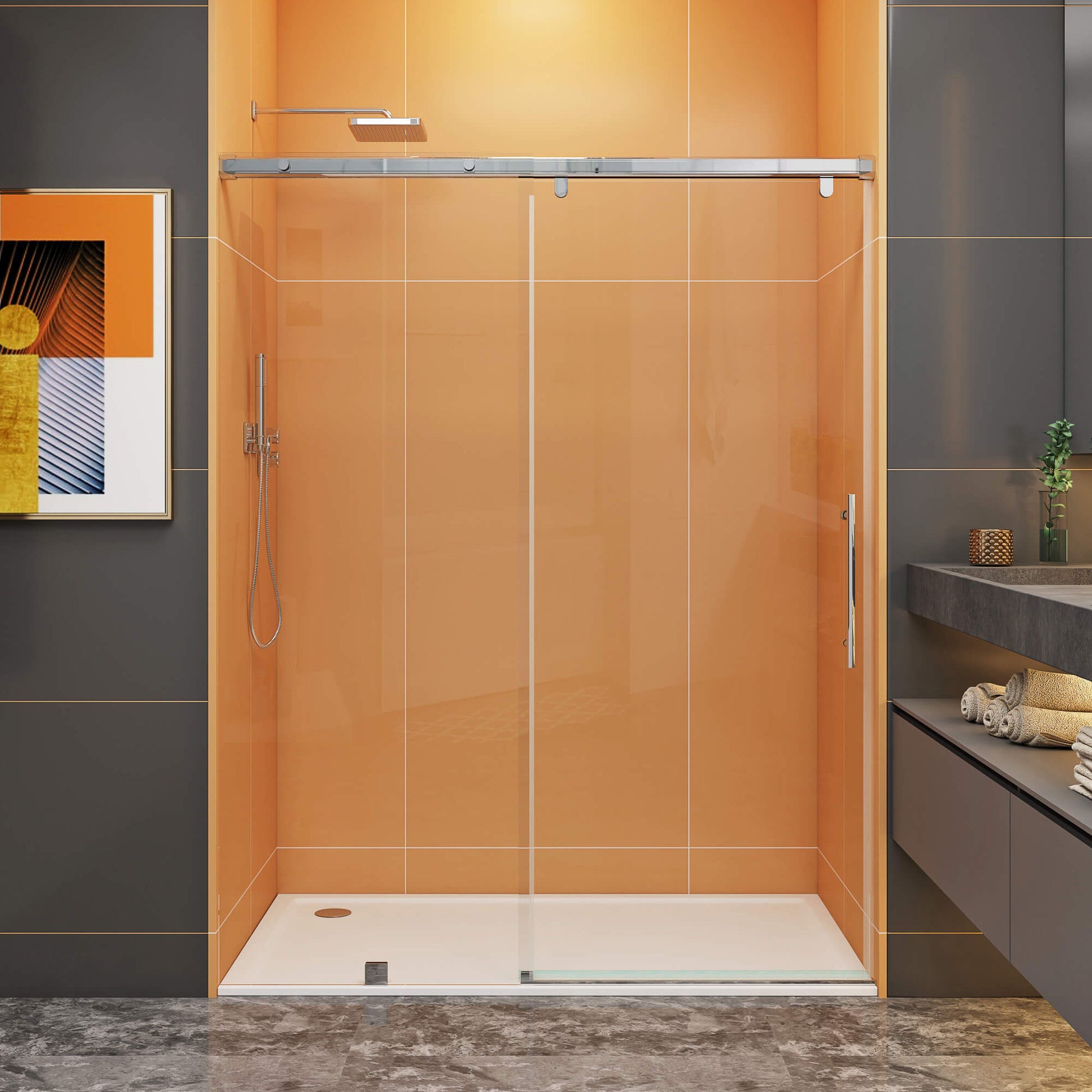 MCOCOD SS12 Soft-Closing Single Sliding Frameless Glass Shower Door in Chrome