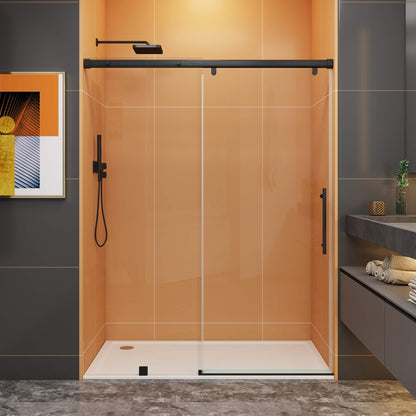 MCOCOD SS12 Soft-Closing Single Sliding Frameless Glass Shower Door in Matte Black