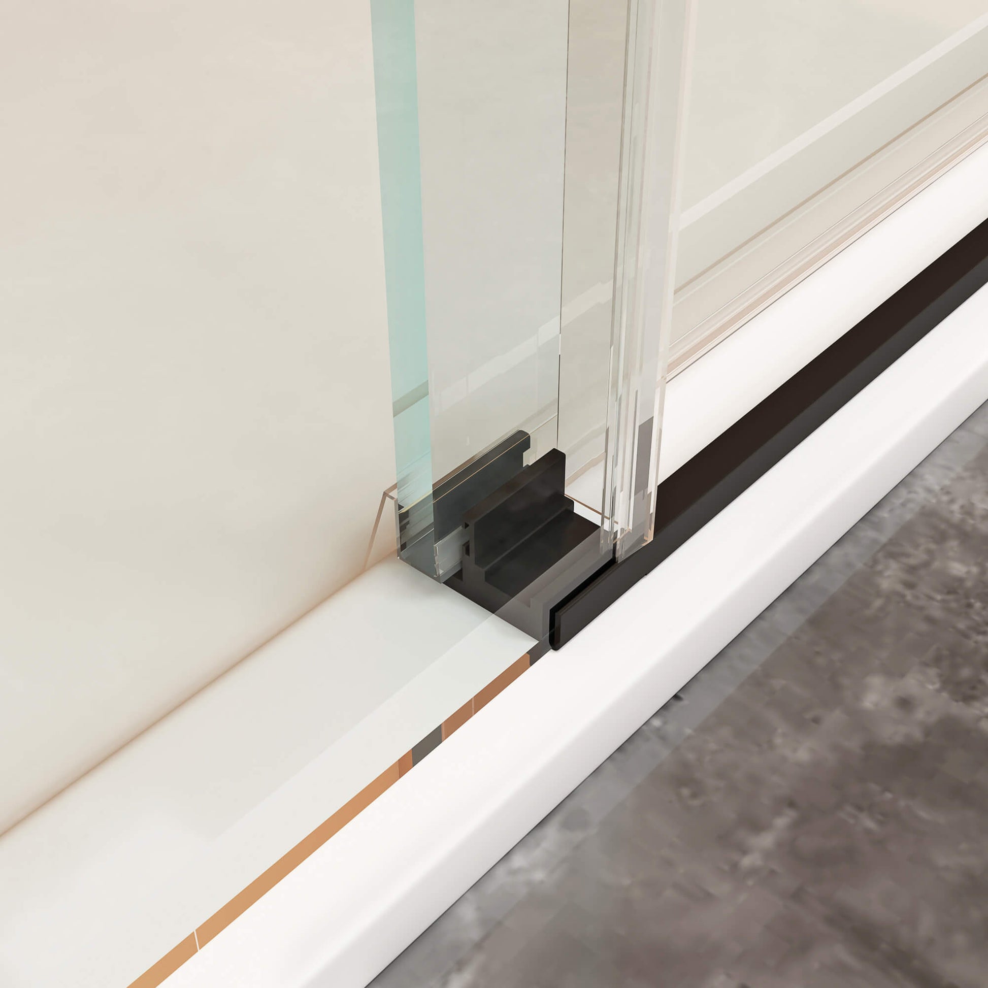 MCOCOD SS12 Soft-Closing Single Sliding Frameless Glass Shower Door with Black Guid Rail